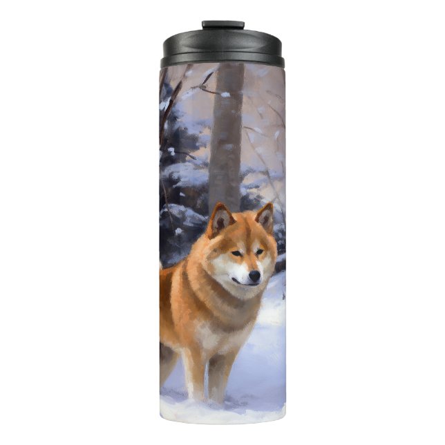 Garrafa Térmica Shiba Inu Deixe-o nevar no Natal (Frente)