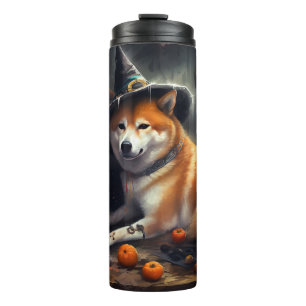 Garrafa Térmica Shiba Inu Pumpkins Halloween Assustado