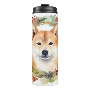 Garrafa Térmica Shiba Inu Wreath Festivo