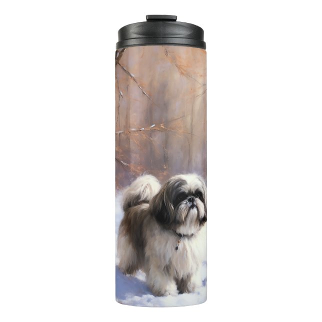 Garrafa Térmica Shih Tzu Deixe-O Neve Natal (Frente)
