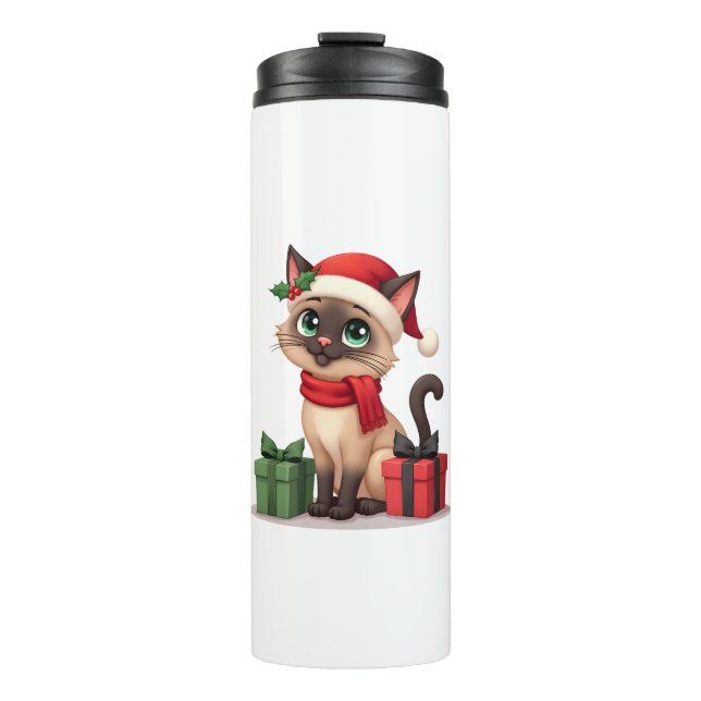 Garrafa Térmica Siamese Cat Xmas Holiday Santa Siamese Cat Christm (Frente)