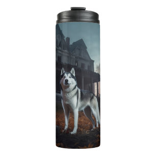 Garrafa Térmica Siberian Husky Halloween Assustador