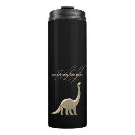 Garrafa Térmica Silhueta de Dinossauro Monograma Preto e Dourado N