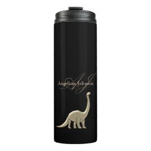 Garrafa Térmica Silhueta de Dinossauro Monograma Preto e Dourado N