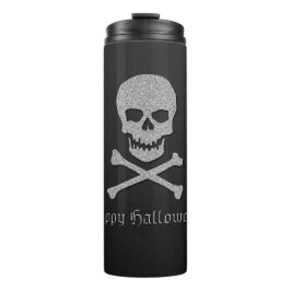 Garrafa Térmica Silver Skull e Crossbones Halloween