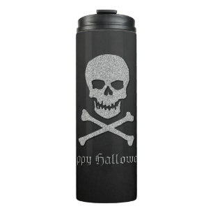 Garrafa Térmica Silver Skull e Crossbones Halloween