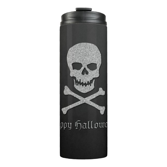 Garrafa Térmica Silver Skull e Crossbones Halloween (Frente)