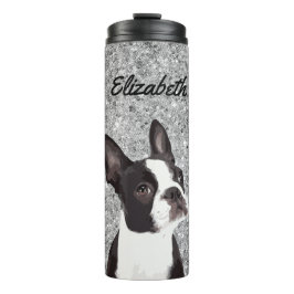 Garrafa Térmica Silver Sparkle Boston Terrier Dog Nome Animal