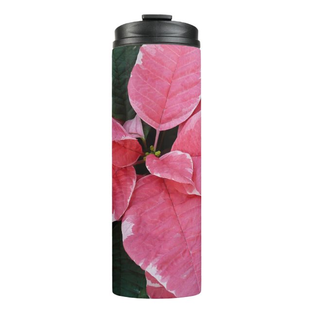 Garrafa Térmica Silver Star Marble Poinsettias Feriado Rosa Floral (Frente)