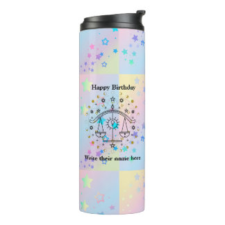 Garrafa Térmica Símbolo de Astrologia Libra Aniversário, Set 23-Ou
