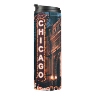 Garrafa Térmica Símbolo De Neon De Chicago Illinois À Noite