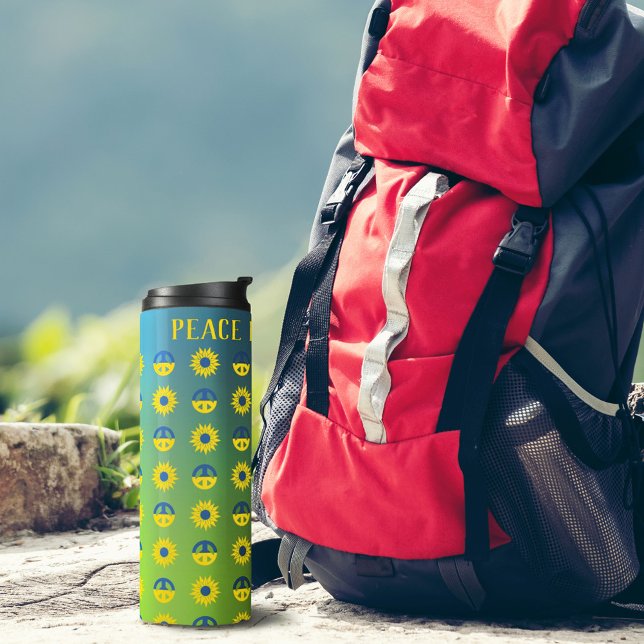 Garrafa Térmica Símbolo de paz para a Ucrânia e girassol (Criador carregado)