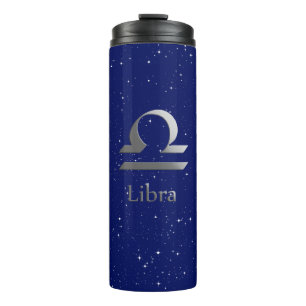 Garrafa Térmica Símbolo do Zodíaco de Libra em Azul Meia-Noite Pro