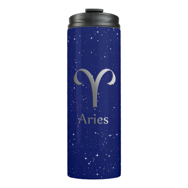 Garrafa Térmica Símbolo Zodiac para Aries no Deep Midnight Blue (Frente)