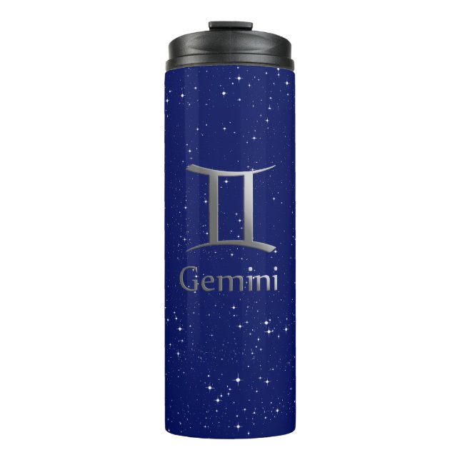 Garrafa Térmica Símbolo Zodiac para Gemini no Deep Midnight Blue (Frente)