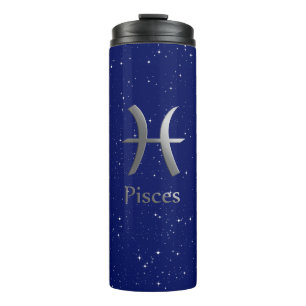 Garrafa Térmica Símbolo Zodiac para Peixes no Deep Midnight Blue