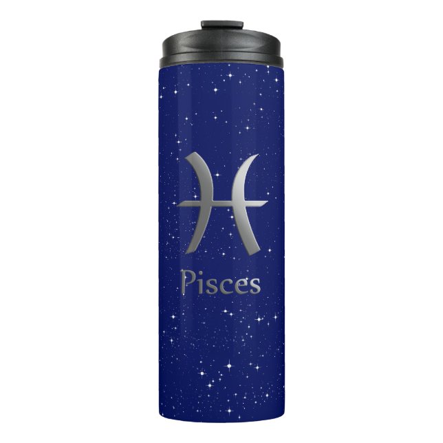 Garrafa Térmica Símbolo Zodiac para Peixes no Deep Midnight Blue (Frente)