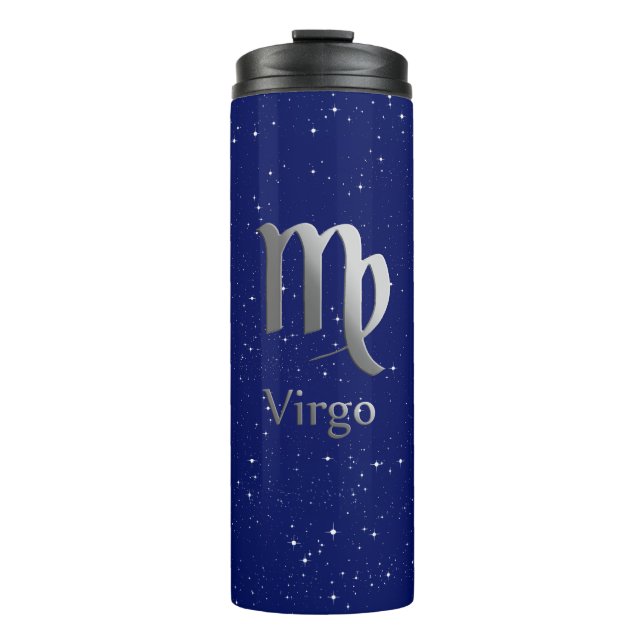 Garrafa Térmica Símbolo Zodiac para Virgo no Deep Midnight Blue (Frente)