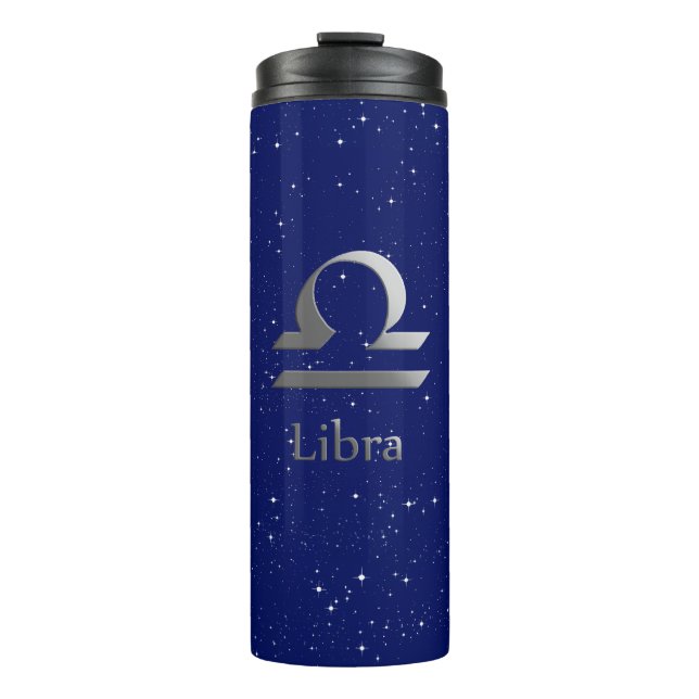Garrafa Térmica Símbolo Zodíaco para Libra no Deep Midnight Blue (Frente)
