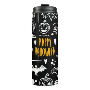 Garrafa Térmica Símbolos de Halloween desenhados à mão, coleção de