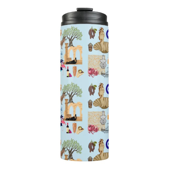 Garrafa Térmica Símbolos de Viagem do Chipre (Frente)