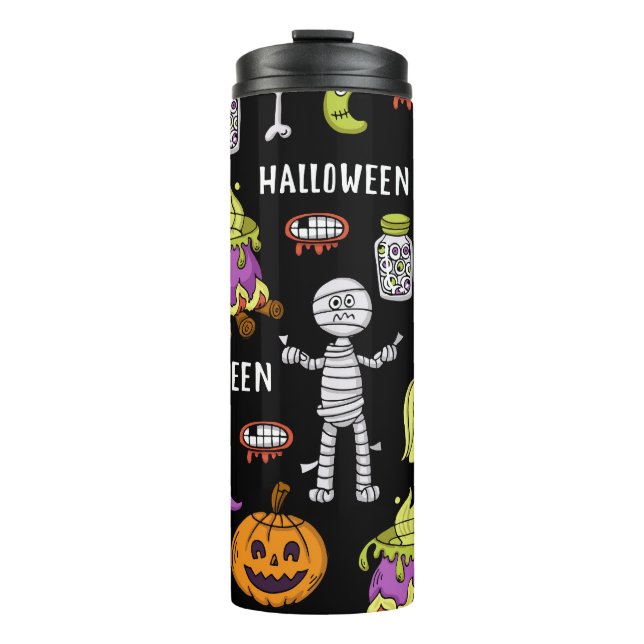 Garrafa Térmica símbolos do Halloween, tema contínuo vintage (Frente)