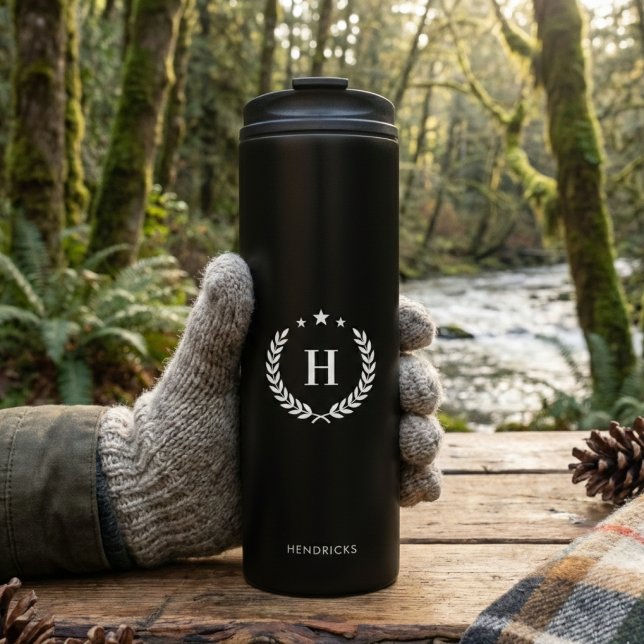 Garrafa Térmica Simple Black Monogram Stylish Modern Minimalist (Criador carregado)