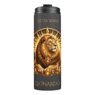 Garrafa Térmica Sinal do Zodíaco Leão Cinza Dourado Personalizado