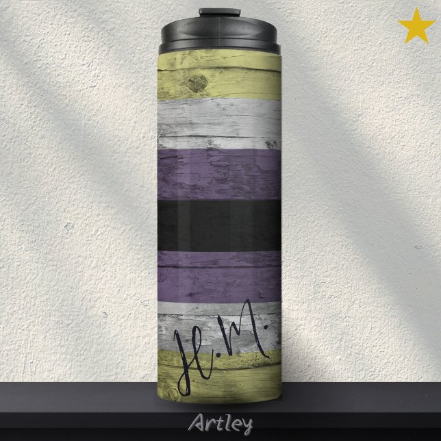 Garrafa Térmica Sinalizador de Orgulho Não Binário LGBT Nome Perso (Criador carregado)