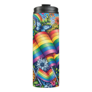 Garrafa Térmica Sinalizadores de Orgulho LGBTQIA+, arco-íris, flor