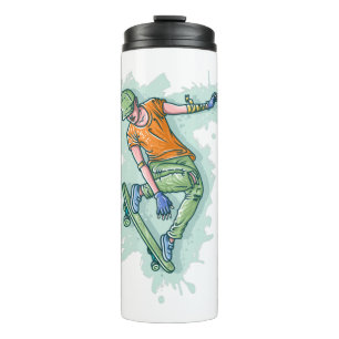 Garrafa Térmica Skater Voador Colorido, Ilustração Engraçada