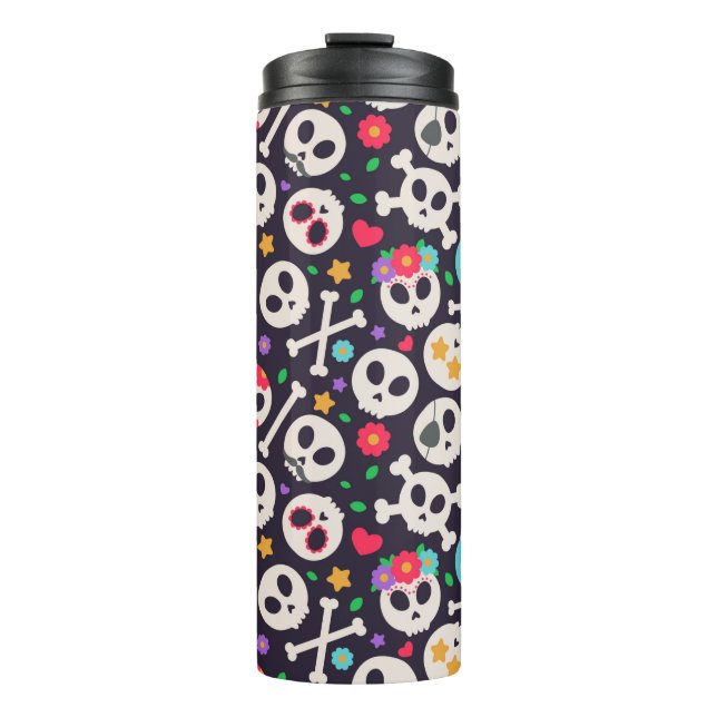 Garrafa Térmica Skull set. Seamless pattern with flat design of sk (Frente)