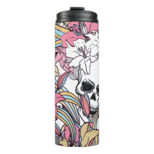 Garrafa Térmica Skulls Lily Flowers: Boho Vintage.