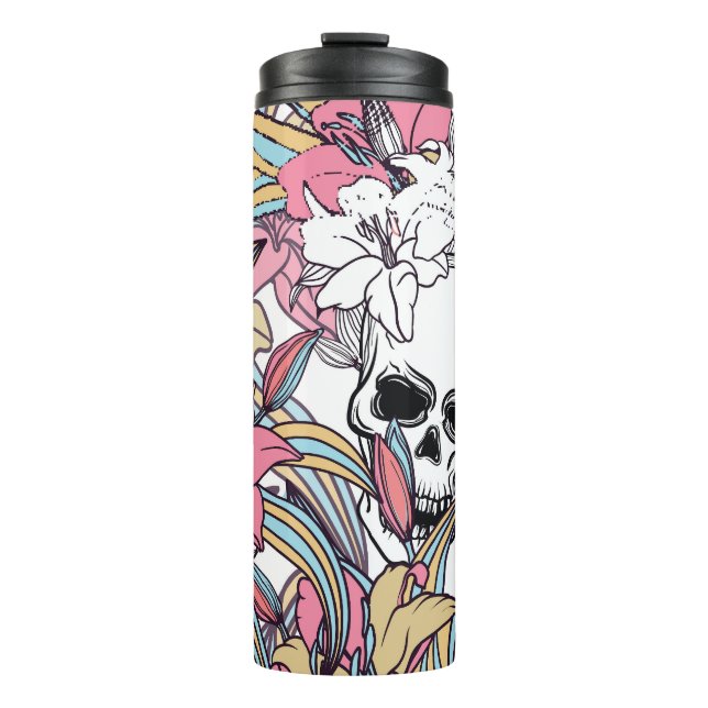 Garrafa Térmica Skulls Lily Flowers: Boho Vintage. (Frente)