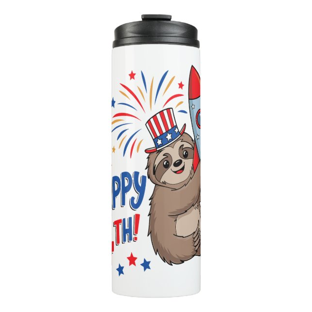 Garrafa Térmica Sloth Happy 4th Rocket Fireworks EUA (Frente)