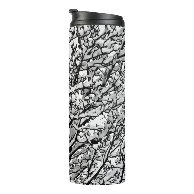 Garrafa Térmica Snow Covered Winter Tree Branches Photo (Rotação à direita)