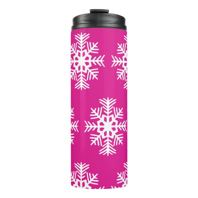 Garrafa Térmica Snowflakes Rosa Brilhante Tumbler Café Térmico (Frente)