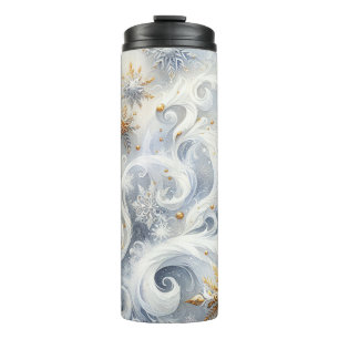 GARRAFA TÉRMICA SNOWFLAKS DE ABSTRATO DE PRATA DOURADA BRANCA AZUL