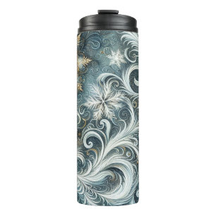 GARRAFA TÉRMICA SNOWFLAKS DE ABSTRATO DE PRATA DOURADA BRANCA AZUL