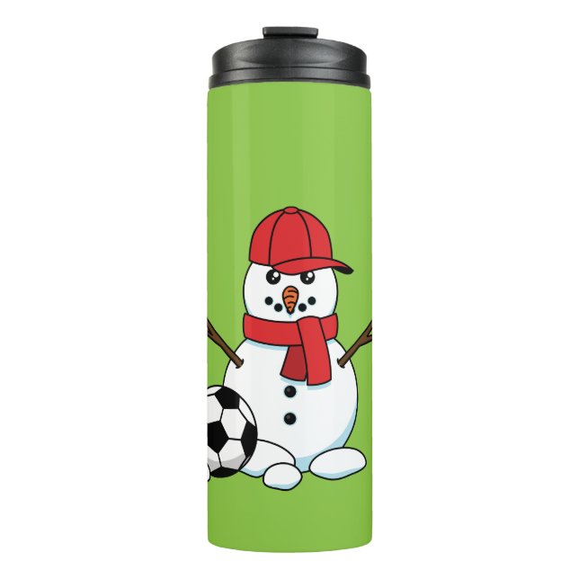 Garrafa Térmica Snowman engraçado com bola de futebol (Frente)