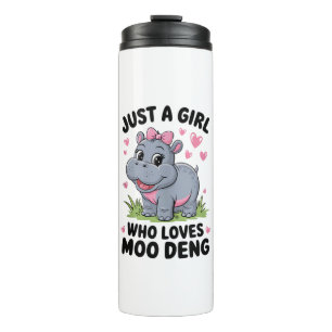 Garrafa Térmica Só uma garota que ama Moo Deng Cute Baby Hippo Tan