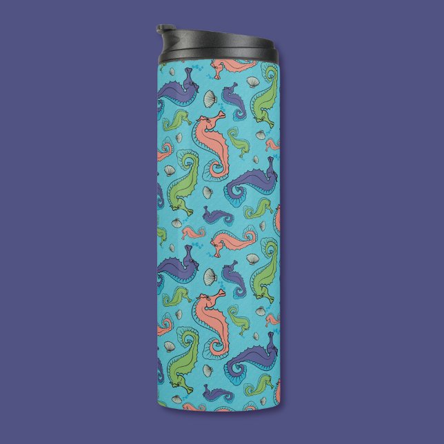 Garrafa Térmica Sob o mar - Playful Seacavalo e padrão de Shell (Criador carregado)