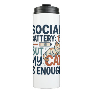 Garrafa Térmica Social Battery 1 Percent But My Cat Is Enough Intr