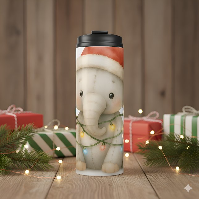 Garrafa Térmica Soft Stitches Elephant Christmas Thermal Tumbler (This Soft Stitches Elephant Christmas Travel Mug adds a cozy touch to every sip.)