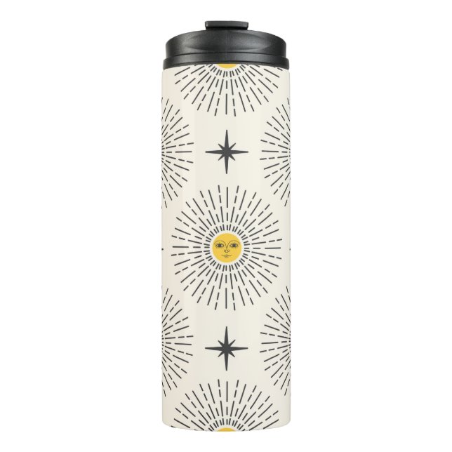 Garrafa Térmica Sol com Padrão Celestial de Rosto Sem Costura (Frente)