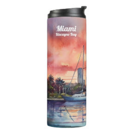 Garrafa Térmica Sol de aquarela sobre Miami, no Golfo de Biscaia