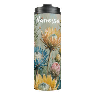 Garrafa Térmica Sonho com Protea Pastel: Floral Elegante