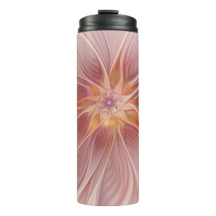 Garrafa Térmica Sonho Floral Rosa Suave Arte Fractal Abstrata Flor