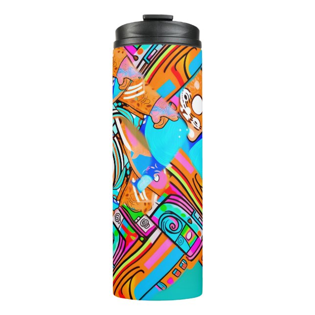 Garrafa Térmica Sonhos Elétricos Laranja E Ciano — Desenho Abstrat (Frente)