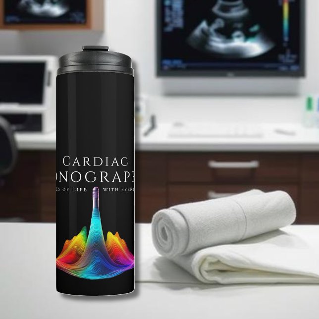 Garrafa Térmica Sonógrafo Cardíaco - Ondas de Ultrassons Coloridas (Cardiac Sonographer-Colorful Ultrasound Waves Thermal Tumbler)